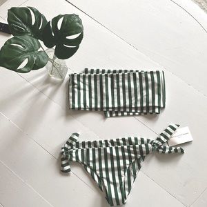Faithfull The Brand: Cecile Striped Bikini, Green & White, M